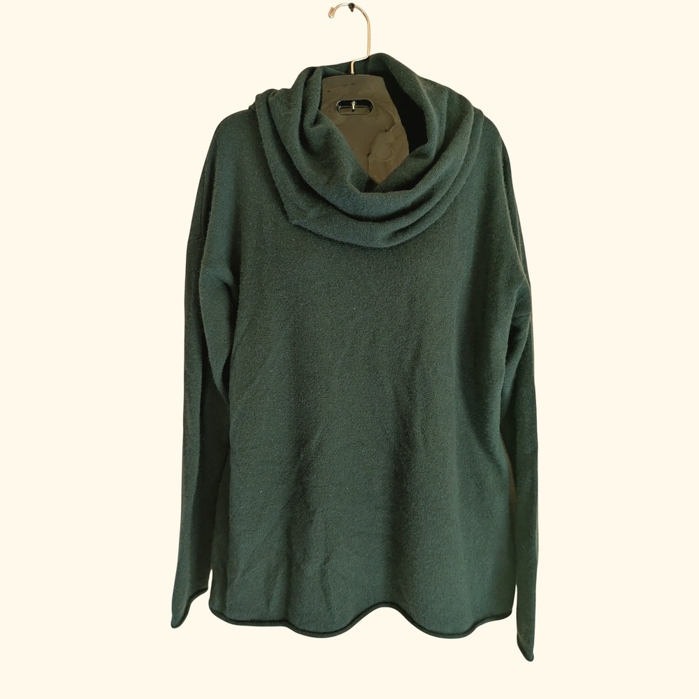 100% Cashmere Sweater Women M Cowl Neck Cozy Relaxed Dark Academia Fall Forest